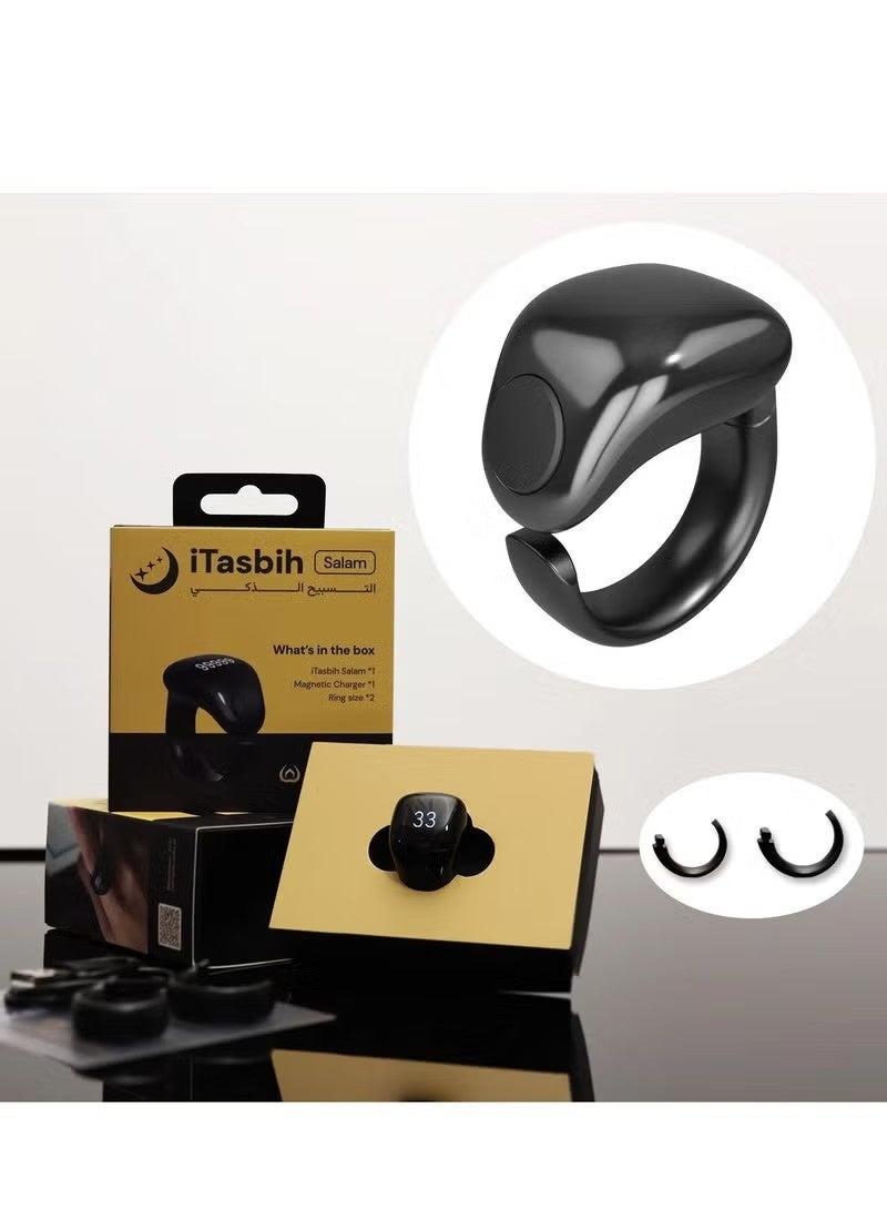 WESLAMIC iTasbih Smart Digital Tasbih Counter Ring for Zikr & Prayer – OLED Display Tasbeeh Ring with Bluetooth App Sync, Azan Prayer Time Reminders, Waterproof Wudu-Friendly Design, Magnetic Charging, Adjustable 18mm & 20mm Sizes – Sleek Black Islamic Gift for Men & Women - Image 1